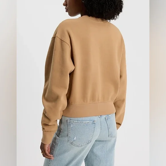 Express Crew Neck Banded Bottom Cropped Sweatshirt - Camel - Size M - Picture 2 of 6